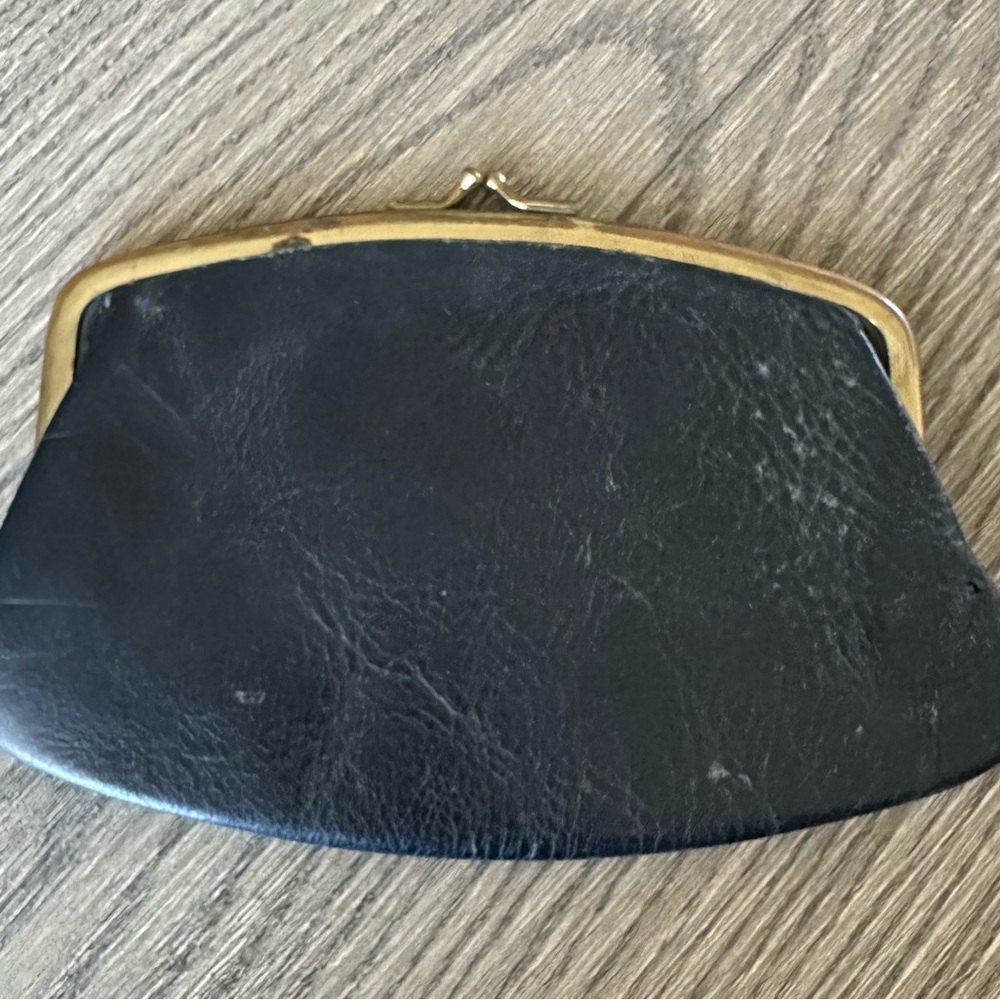Vintage Navy Leather Clutch Gold Hardware
